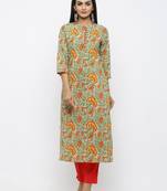 Green printed cotton kurtas-and-kurtis