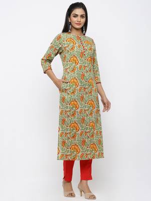 Green printed cotton kurtas-and-kurtis 3