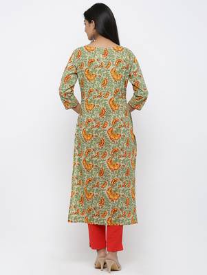 Green printed cotton kurtas-and-kurtis 5