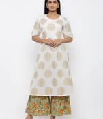 Off white printed cotton kurtas-and-kurtis