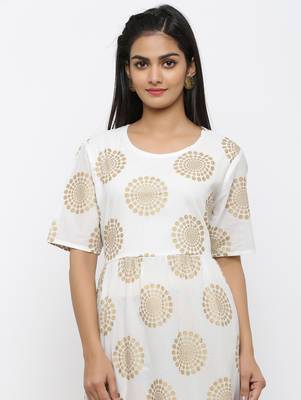 Off white printed cotton kurtas-and-kurtis 4