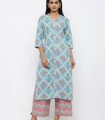 Blue printed cotton kurtas-and-kurtis