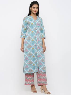 Blue printed cotton kurtas-and-kurtis 3