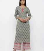 Green printed cotton kurtas-and-kurtis