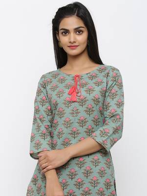 Green printed cotton kurtas-and-kurtis 3