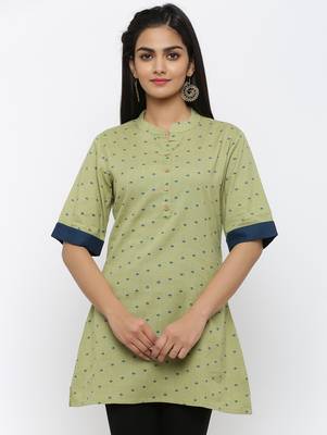 Green printed cotton short-kurtis 1
