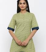 Green printed cotton short-kurtis