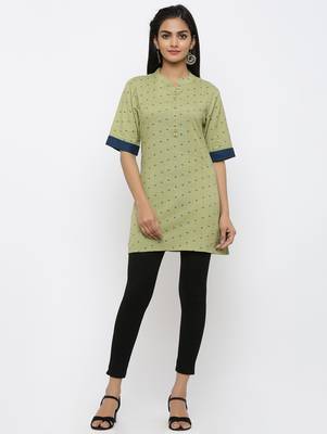 Green printed cotton short-kurtis 2