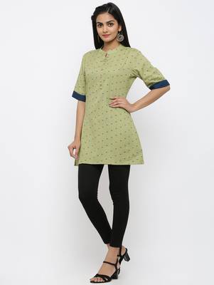 Green printed cotton short-kurtis 3