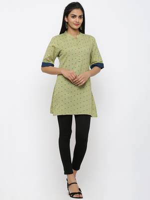 Green printed cotton short-kurtis 4