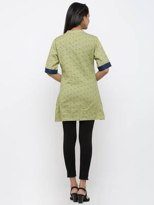 Green printed cotton short-kurtis 5