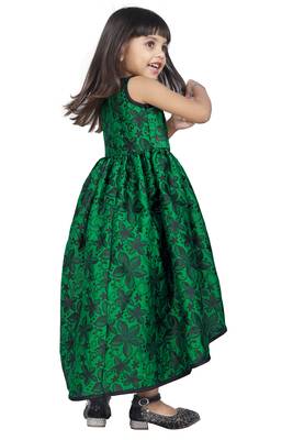 Kids Long Designer Green Frock Dress  3