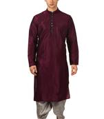 Purple plain silk dhoti-kurta