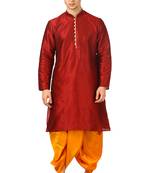 Red plain silk dhoti-kurta