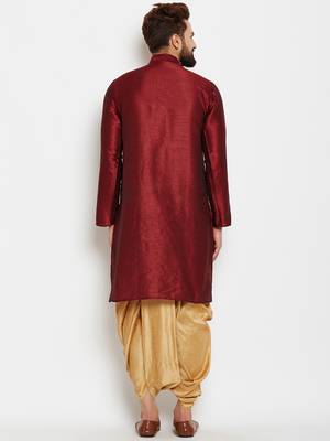 Red plain silk dhoti-kurta 4