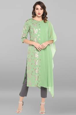 Gold printed crepe kurta 2