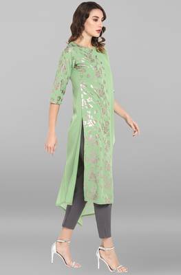 Gold printed crepe kurta 4