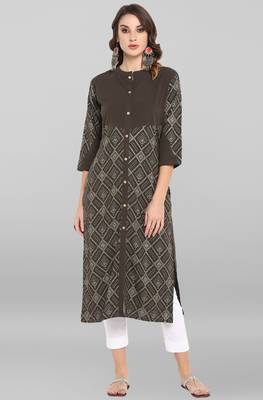 Janasya Off white printed crepe kurta 1