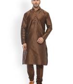 Brown plain silk kurta-pajama