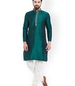 Green plain silk kurta-pajama