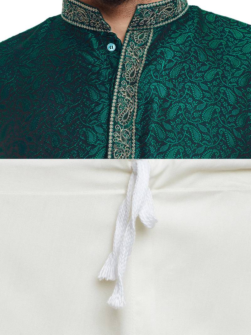 Green plain silk kurta-pajama