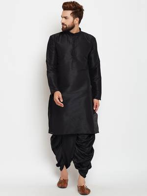 Black plain polyester dhoti-kurta 1