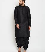 Black plain polyester dhoti-kurta