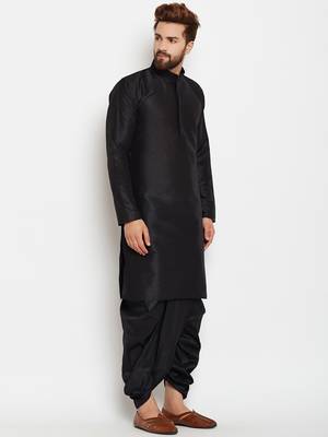 Black plain polyester dhoti-kurta 4