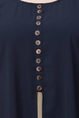 Double Layered Abaya With Embroidery Work On Sleeves- Navy Blue-Beige 5
