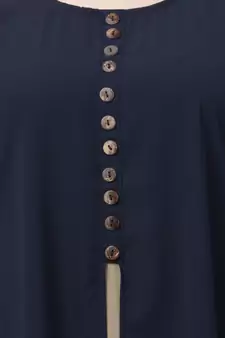 Double Layered Abaya With Embroidery Work On Sleeves- Navy Blue-Beige