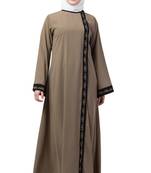 MRC Women Front Open Abaya With Embroidery Work- Beige-Black
