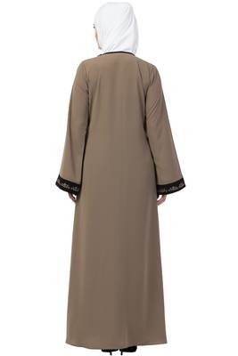 MRC Women Front Open Abaya With Embroidery Work- Beige-Black 2