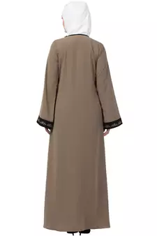 MRC Women Front Open Abaya With Embroidery Work- Beige-Black