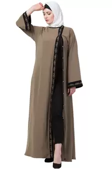 MRC Women Front Open Abaya With Embroidery Work- Beige-Black