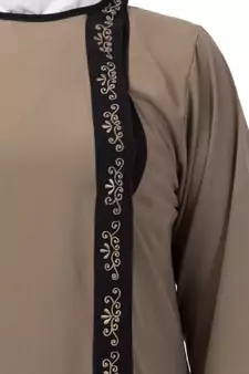 MRC Women Front Open Abaya With Embroidery Work- Beige-Black