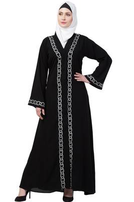 MRC Women Black Front Open Embroidery Abaya 1