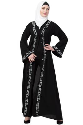 MRC Women Black Front Open Embroidery Abaya 3