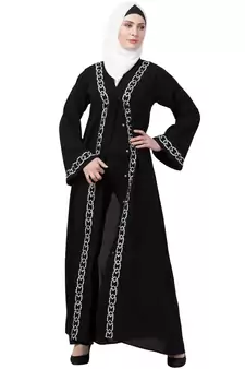 MRC Women Black Front Open Embroidery Abaya