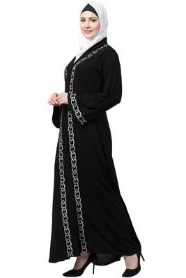 MRC Women Black Front Open Embroidery Abaya 4
