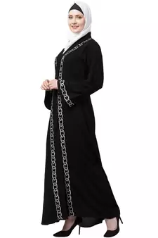 MRC Women Black Front Open Embroidery Abaya
