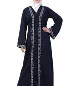 MRC Women Navy blue Front open embroidery abaya