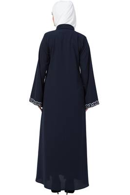MRC Women Navy blue Front open embroidery abaya 2