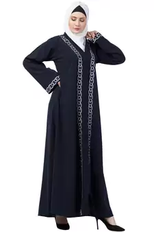 MRC Women Navy blue Front open embroidery abaya