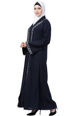 MRC Women Navy blue Front open embroidery abaya 4