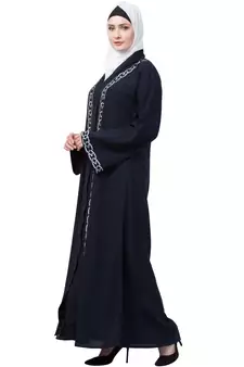 MRC Women Navy blue Front open embroidery abaya