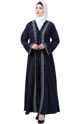 MRC Women Navy blue Front open embroidery abaya 5