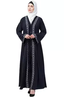 MRC Women Navy blue Front open embroidery abaya