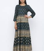 Green printed rayon kurtas-and-kurtis