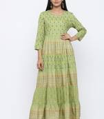 Green printed rayon kurtas-and-kurtis
