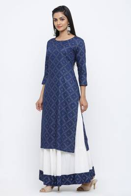 Blue printed rayon kurta-sets 4